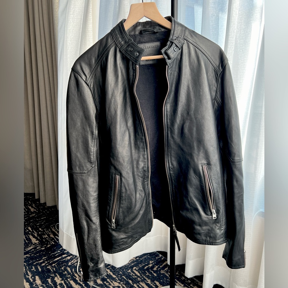 All Saints Cora Leather Snap Collar Jacket